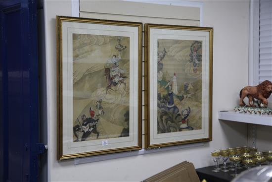 A pair of Chinese paintings on silk, 19th century, 66 x 41cm